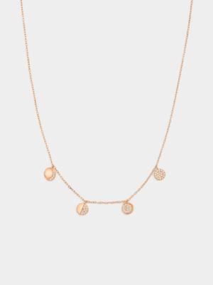 Rose Plated Sterling Silver Cubic Zirconia Lunar Disc Chain