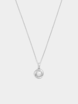 Sterling Silver Diamond & Freshwater Pearl Round Halo Pendant