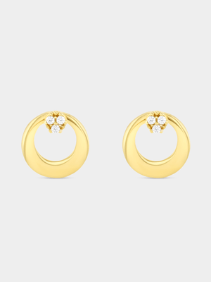 Yellow Gold & Sterling Silver Cubic Zirconia Circle Stud Earrings