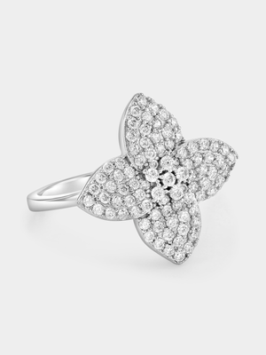 Sterling Silver Cubic Zirconia Multi-Stone Flower Ring