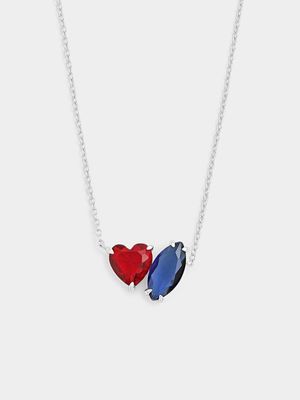 Sterling Silver Red & Blue Cubic Zirconia Pendant