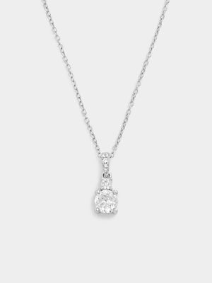 Sterling Silver White Sapphire Round Solitaire Pendant
