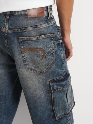 Men's Relay Jeans Long Length Mid Blue Wash Denim Shorts