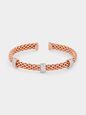 Rose Gold Vermeil Cubic Zirconia Mesh Bangle