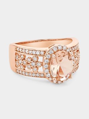 Rose Plated Sterling Silver Morganite Cubic Zirconia Ring