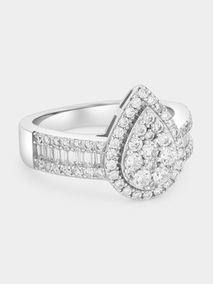Sterling Silver Cubic Zirconia Multi-Stone Pear Halo Ring