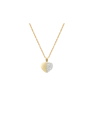 Yellow Gold & Sterling Silver Crystal Heart Pendant on a Chain
