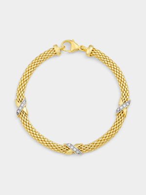 Yellow Gold Vermeil Cubic Zirconia Cross Popcorn Bracelet