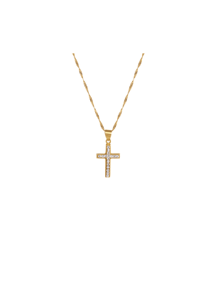 Yellow Gold & Sterling Silver Cubic Zirconia Cross on a Chain
