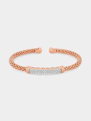 Rose Gold Vermeil Cubic Zirconia Bar Popcorn Cuff