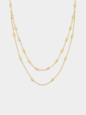 Yellow Gold Oval Bead Layered Station Chain