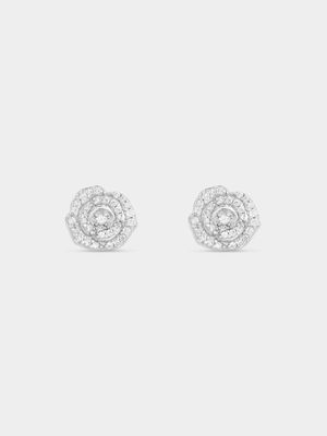 Sterling Silver Cubic Zirconia Rose Stud Earrings