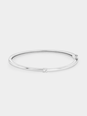 Sterling Silver Cubic Zirconia Solitaire Clip Bangle