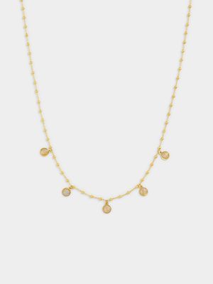 Yellow Gold Disc Pendant Ball Chain Necklace