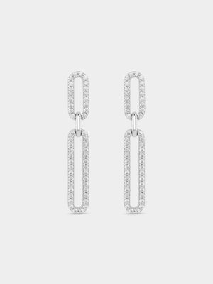 Sterling Silver Cubic Zirconia Paperclip Drop Earrings