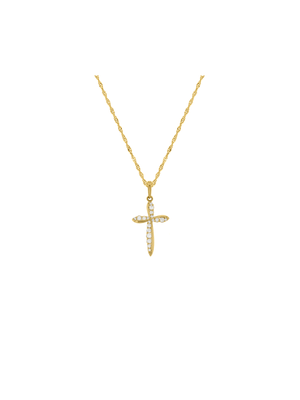 Yellow Gold Swirl Cubic Zirconia Cross on Chain
