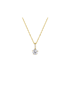 Yellow Gold Cubic Zirconia Bale Solitaire Pendant on Chain