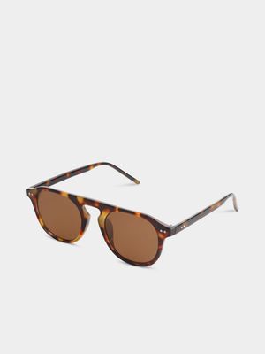 Markham Men's Retro Aviator Brown Sunglasses