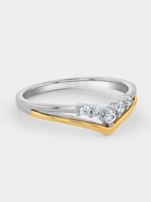 Yellow Gold & Sterling Silver Cubic Zirconia Promise Ring