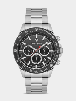 Daniel Klein Silver & Black Plated Black Dial Chronographic Bracelet Watch