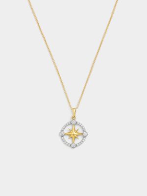 9ct Yellow Gold Cubic Zirconia Compass Pendant