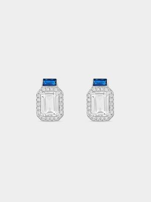 Blue & White Sapphire in Sterling Silver Stud Earrings