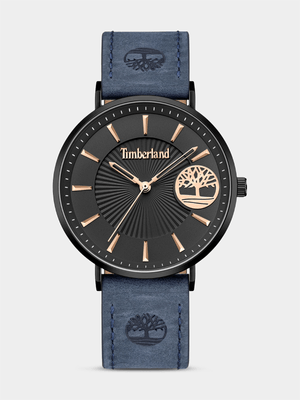 Timberland Sumter Black Plated Black Dial Blue Leather Watch
