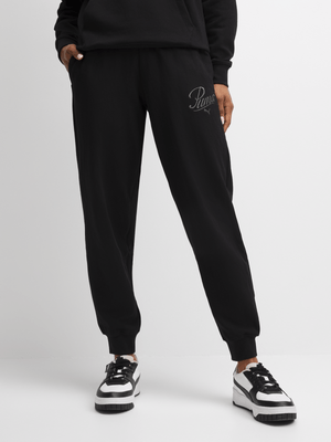 Puma Womens Essential Script Black Sweatpants