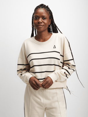 Women's APX Striped Cropped Oatmeal Sweater