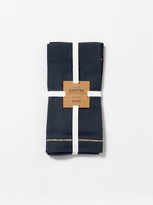 Gold Border Cotton Napkins 2 Pack Navy