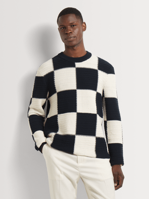 Men's Markham Textured Patchwork Navy/Ecru Knitwear