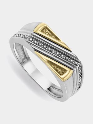 5ct Yellow Gold & Sterling Silver Diamond Men's Dress Ring