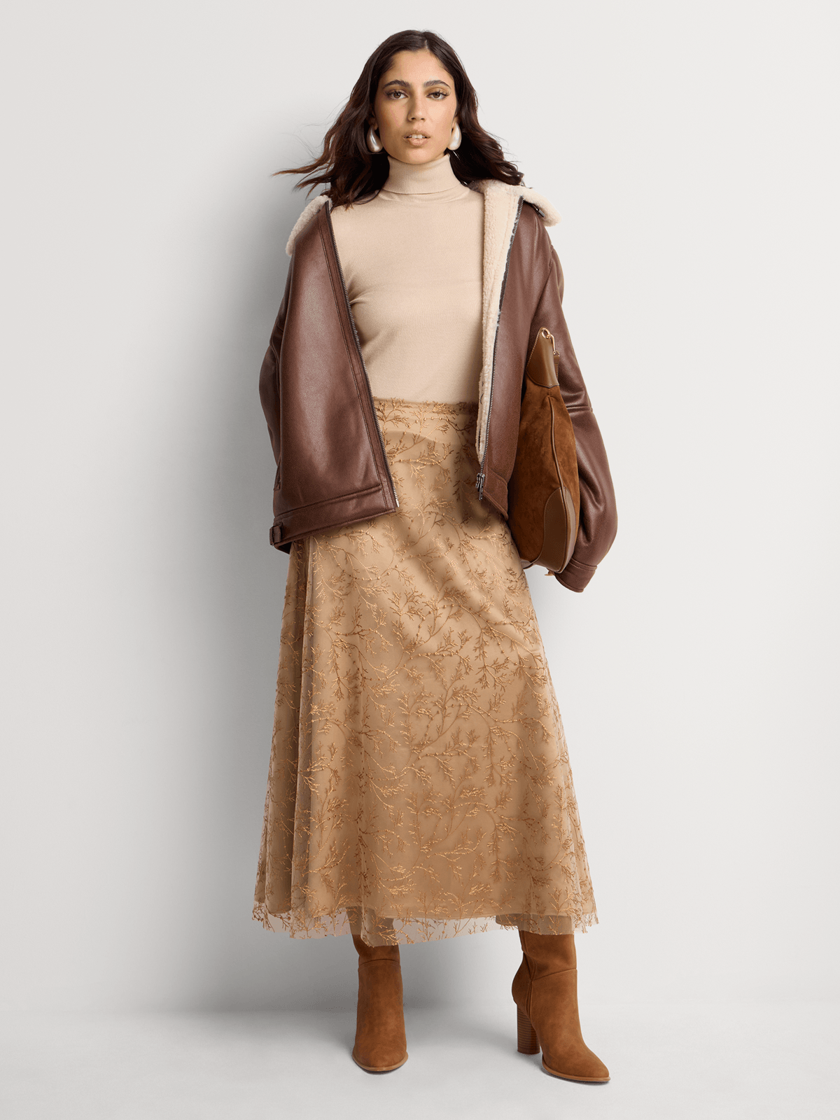 3D Embroidered A-Line Skirt