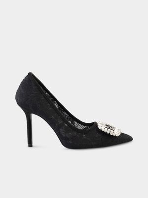 Women's Sissy Boy Black Lace Court Heels