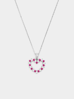 Sterling Silver Pink & White Cubic Zirconia Open Heart Pendant