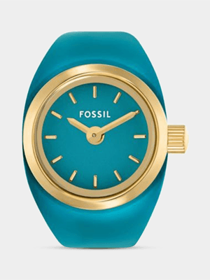 Fossil Blue Enamel Gold Plated Stainless Steel Watch Ring