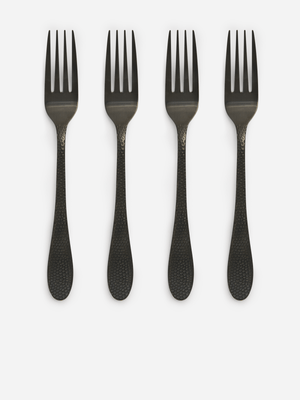 Jet Home Black 4 Piece Hammered Fork Set