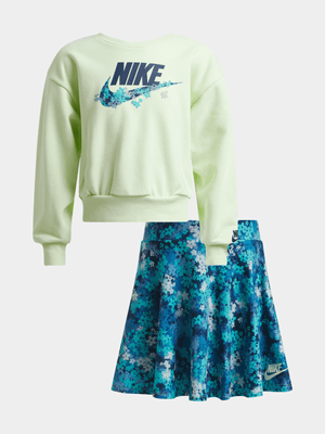 Nike Girls Kids Fresh Cut Green/Blue Skort Set