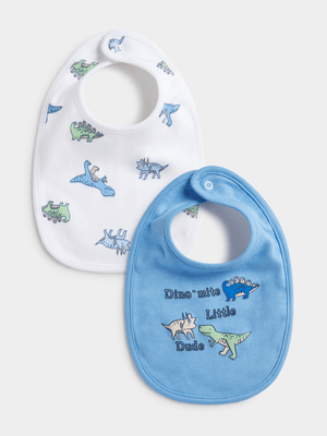 Jet Infant Boys Blue/White Dino 2 Pack Bibs