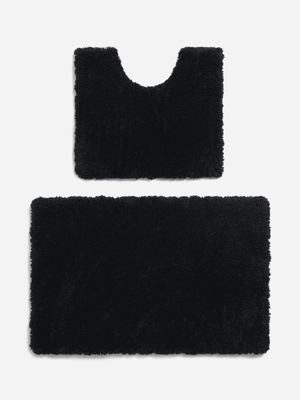 Jet Home Black 2 Piece Shaggy Fluffy Bathmat