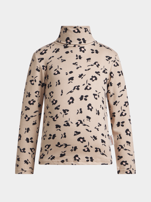 Exact Older Girl's Natural Animal Print Poloneck Top