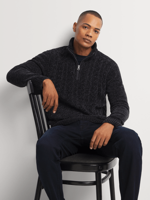Men's Markham Chenille Quarter Zip Charcoal Knitwear