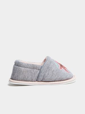 Exact Older Girl's Grey & Pink Starfish Slippers