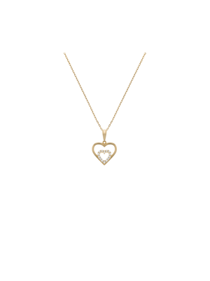 Yellow Gold & Sterling Silver Cubic Zirconia Double Heart Pendant on Chain