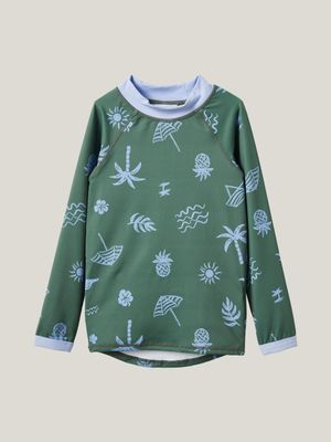 Cotton On Kids Boy Green Flynn Long Sleeve Raglan Rash Vest