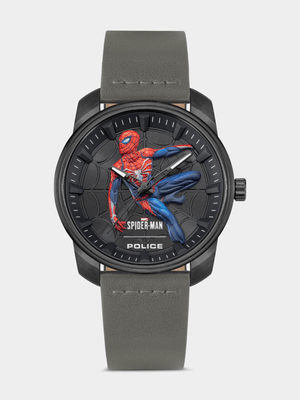 Police Spidey-Sense 3D Logo Limited Edition Black Plated Stainless Steel Leather Watch