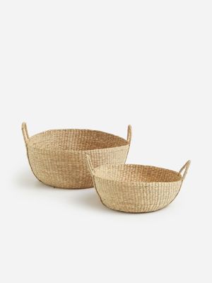 H & S Collection Basket set Round Seagrass S2
