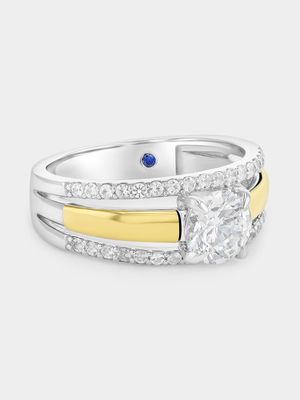 Yellow Gold & Sterling Silver Moissanite Round Triple Set Ring
