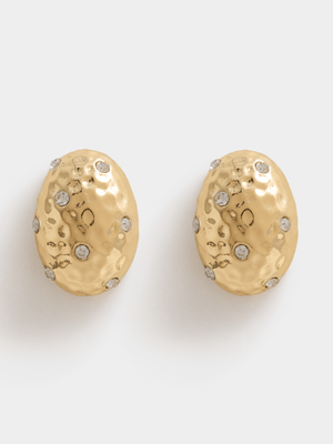 The FIX Women's Gold Hammered Diamante Circle Earrings