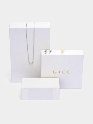 Rhodium Plated Cubic Zirconia Multi-Stone Necklace & Stud Earrings Set